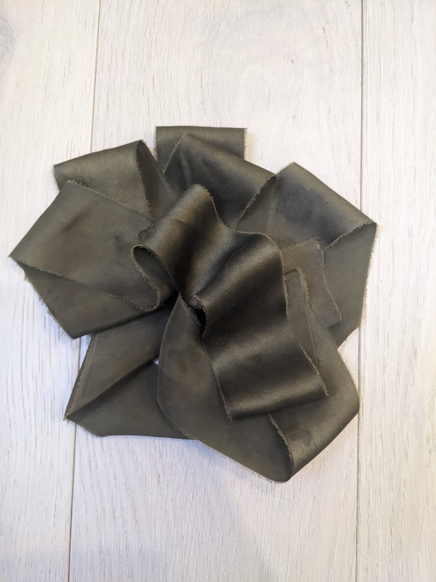 Dark MOSS Silk Charmeuse Ribbon Hand Torn
