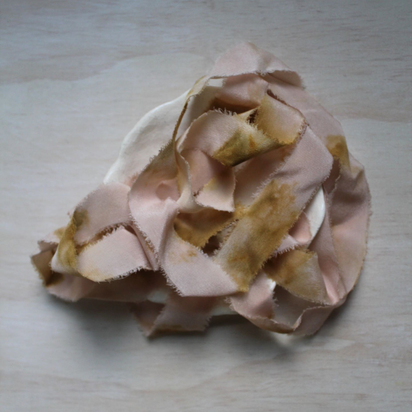 Marigold print Silk Crepe de Chine Ribbon Hand Torn