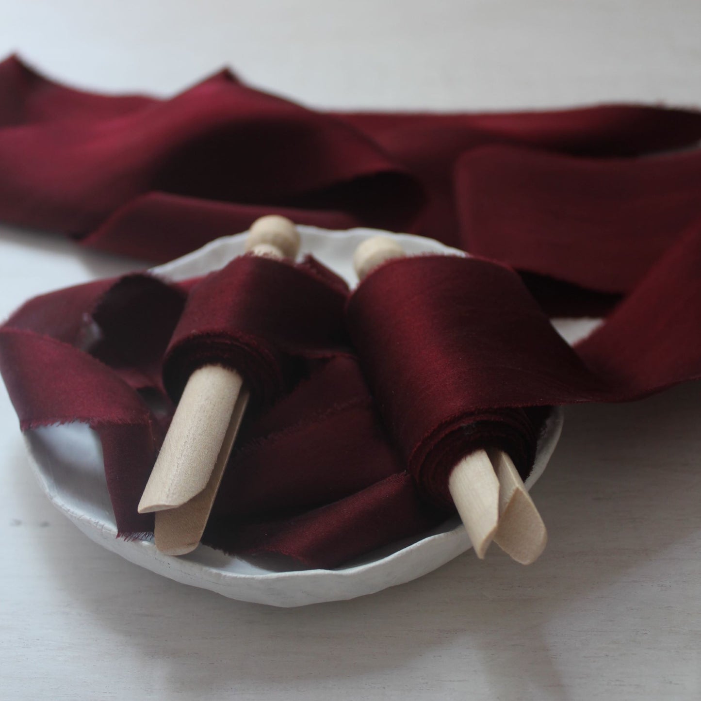 BURGUNDY Silk Charmeuse Ribbon Hand Torn