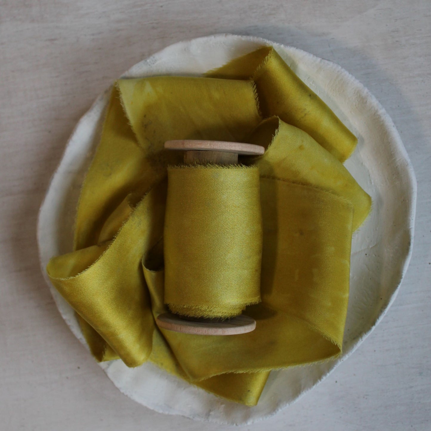 YELLOW printed Silk Charmeuse Ribbon Hand Torn - LAST CHANCE