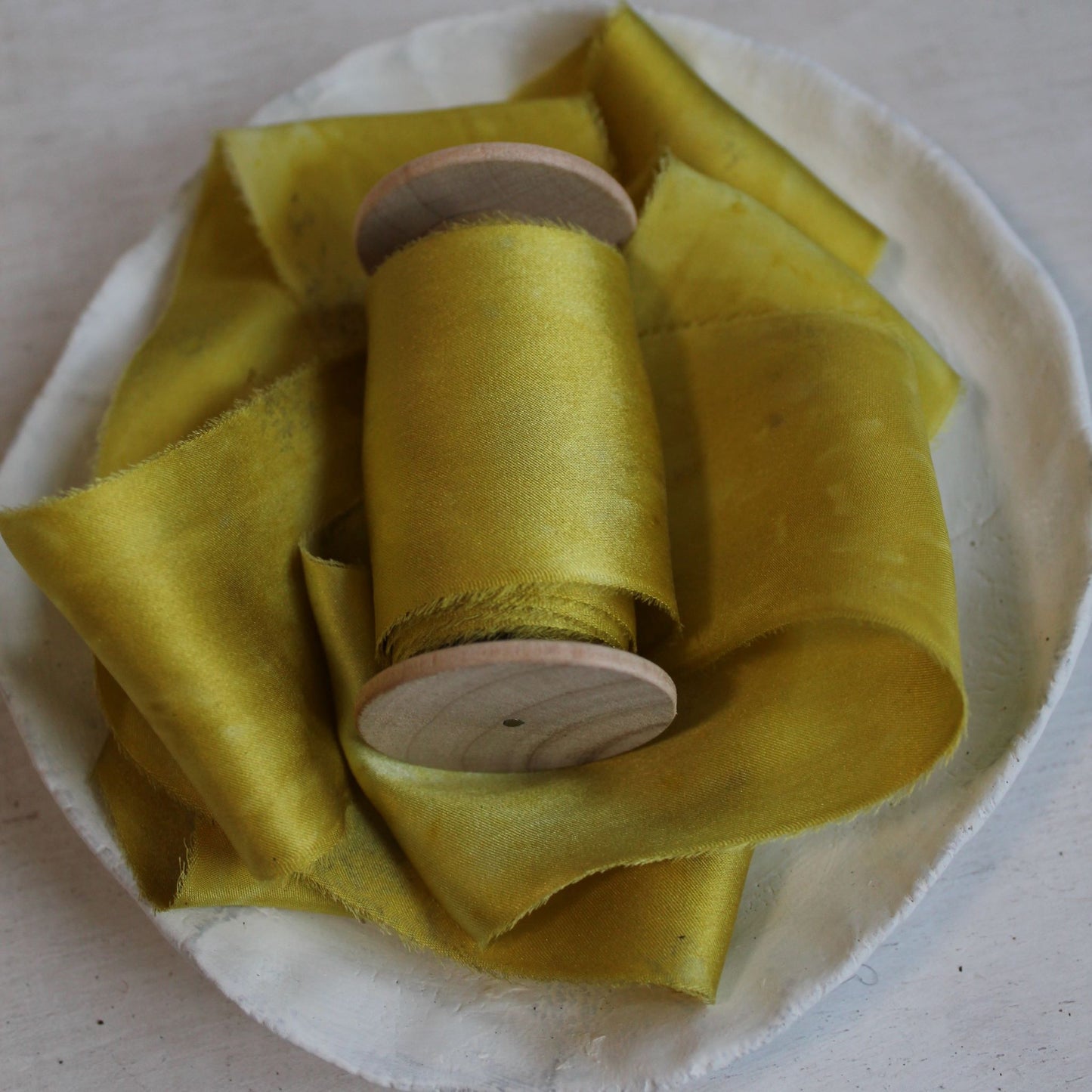 YELLOW printed Silk Charmeuse Ribbon Hand Torn - LAST CHANCE