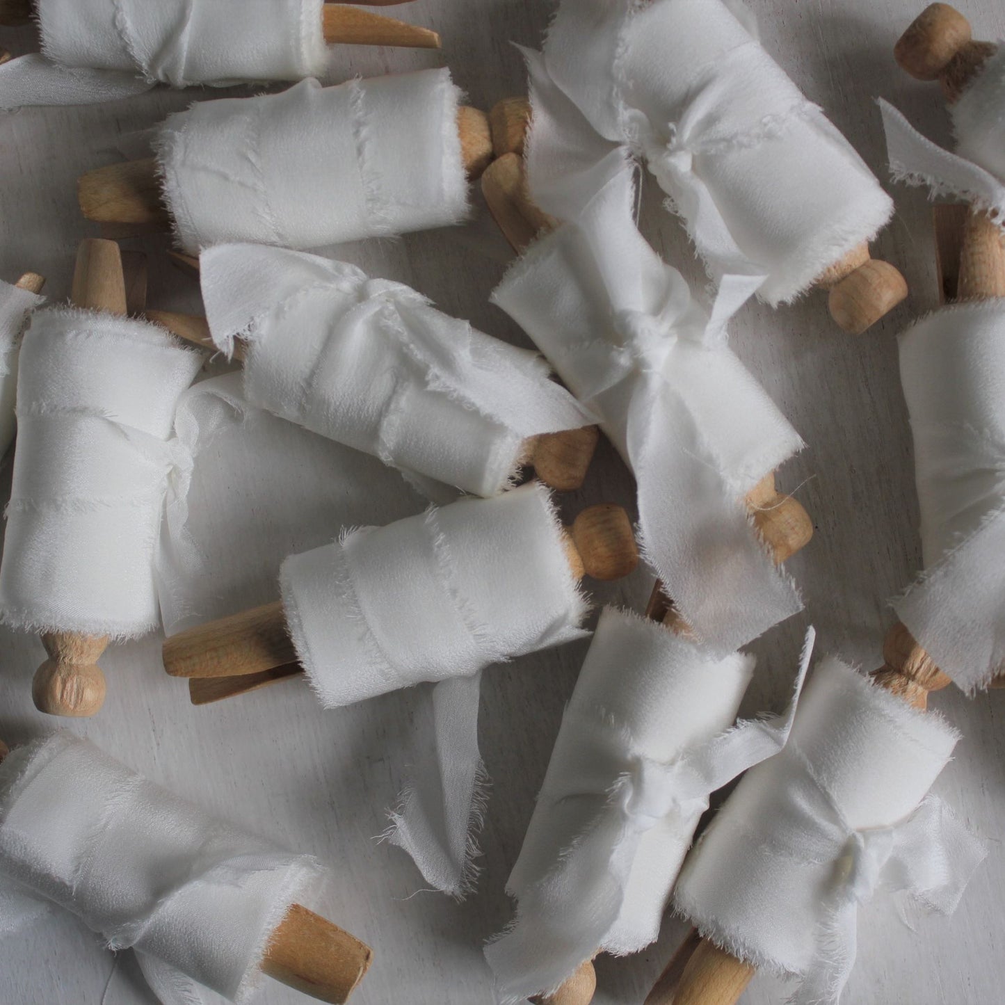 White Silk Crepe de Chine Ribbon Hand Torn