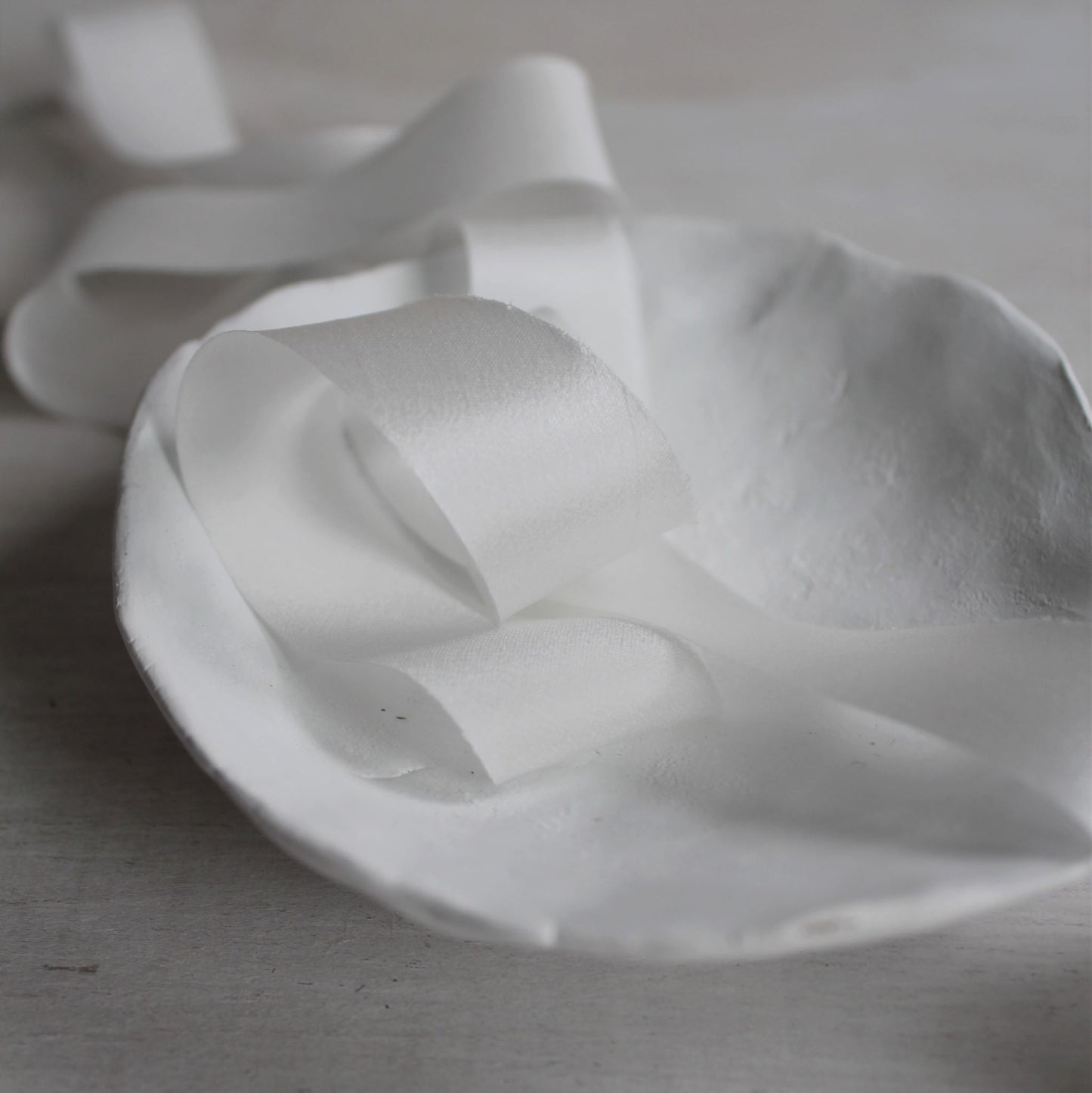 white silk ribbon in natural light bias cut