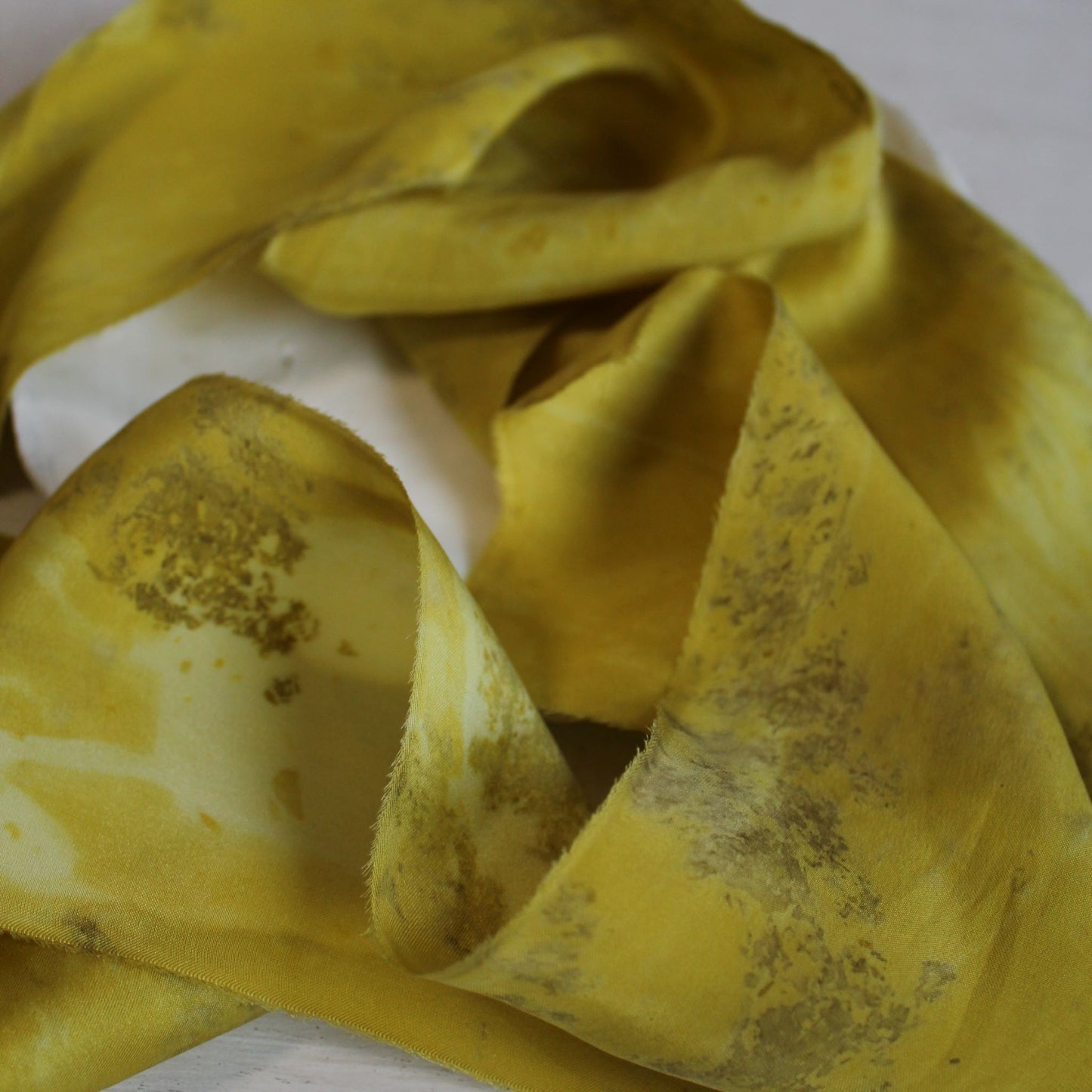 YELLOW printed Silk Charmeuse Ribbon Hand Torn - LAST CHANCE