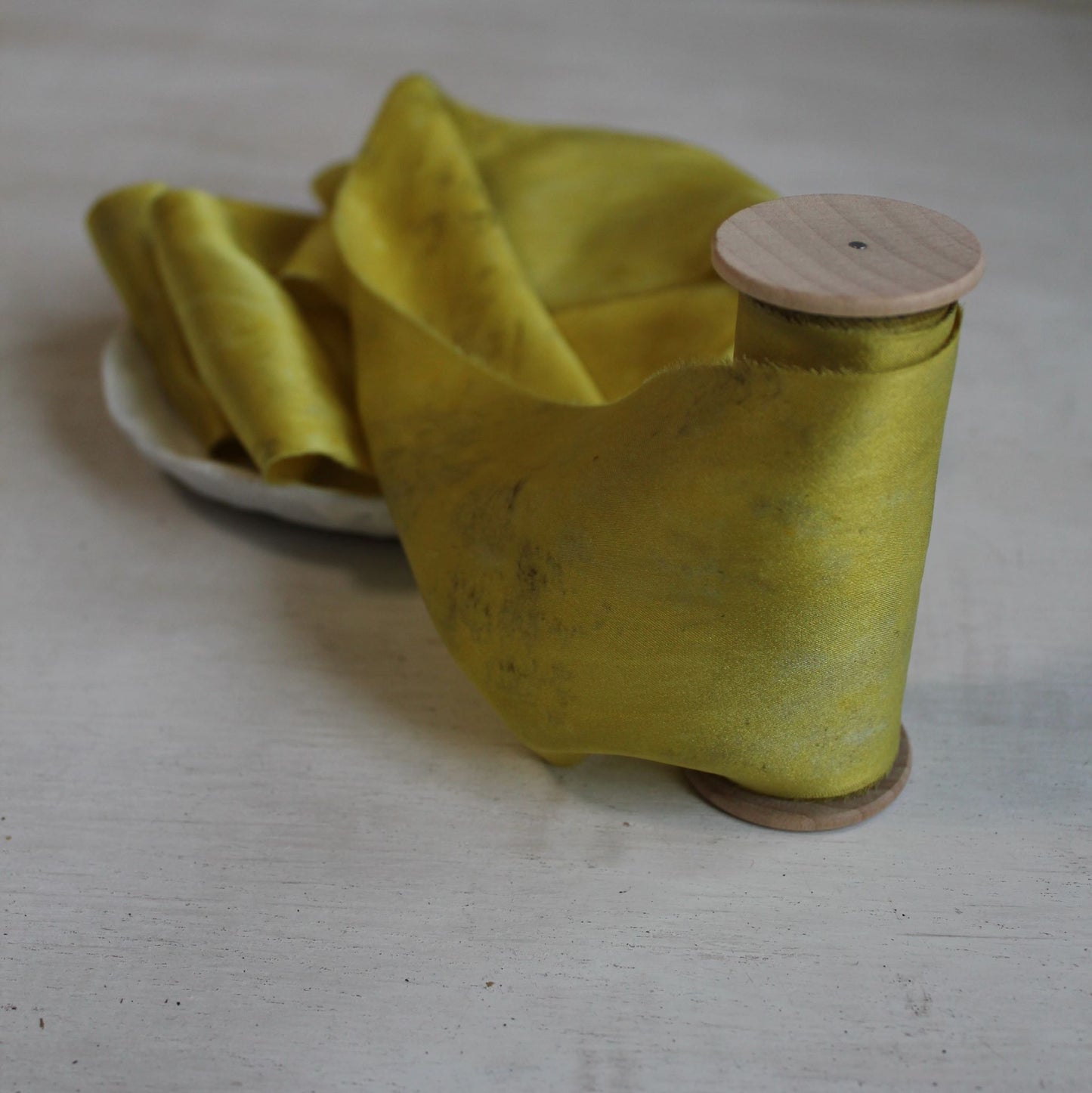 YELLOW printed Silk Charmeuse Ribbon Hand Torn - LAST CHANCE