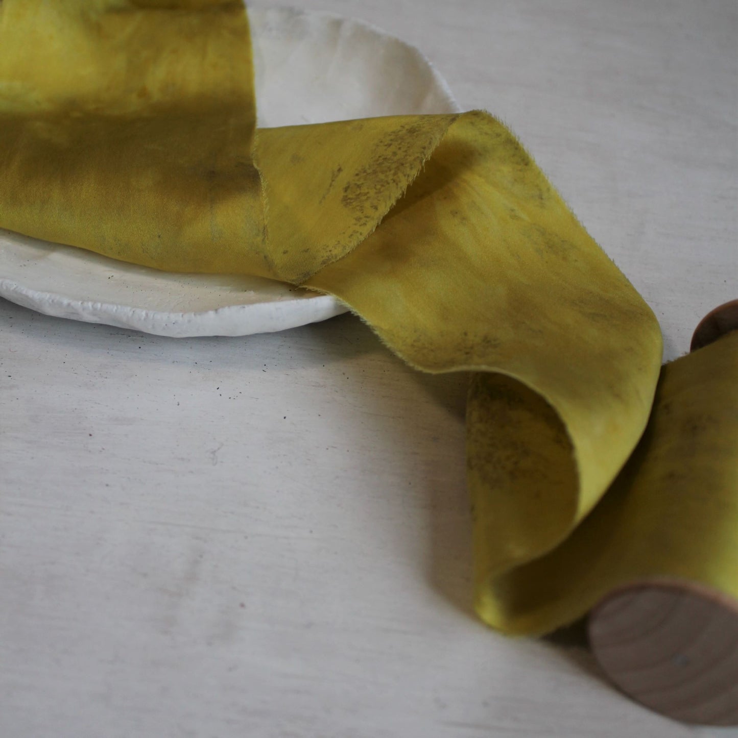 YELLOW printed Silk Charmeuse Ribbon Hand Torn - LAST CHANCE