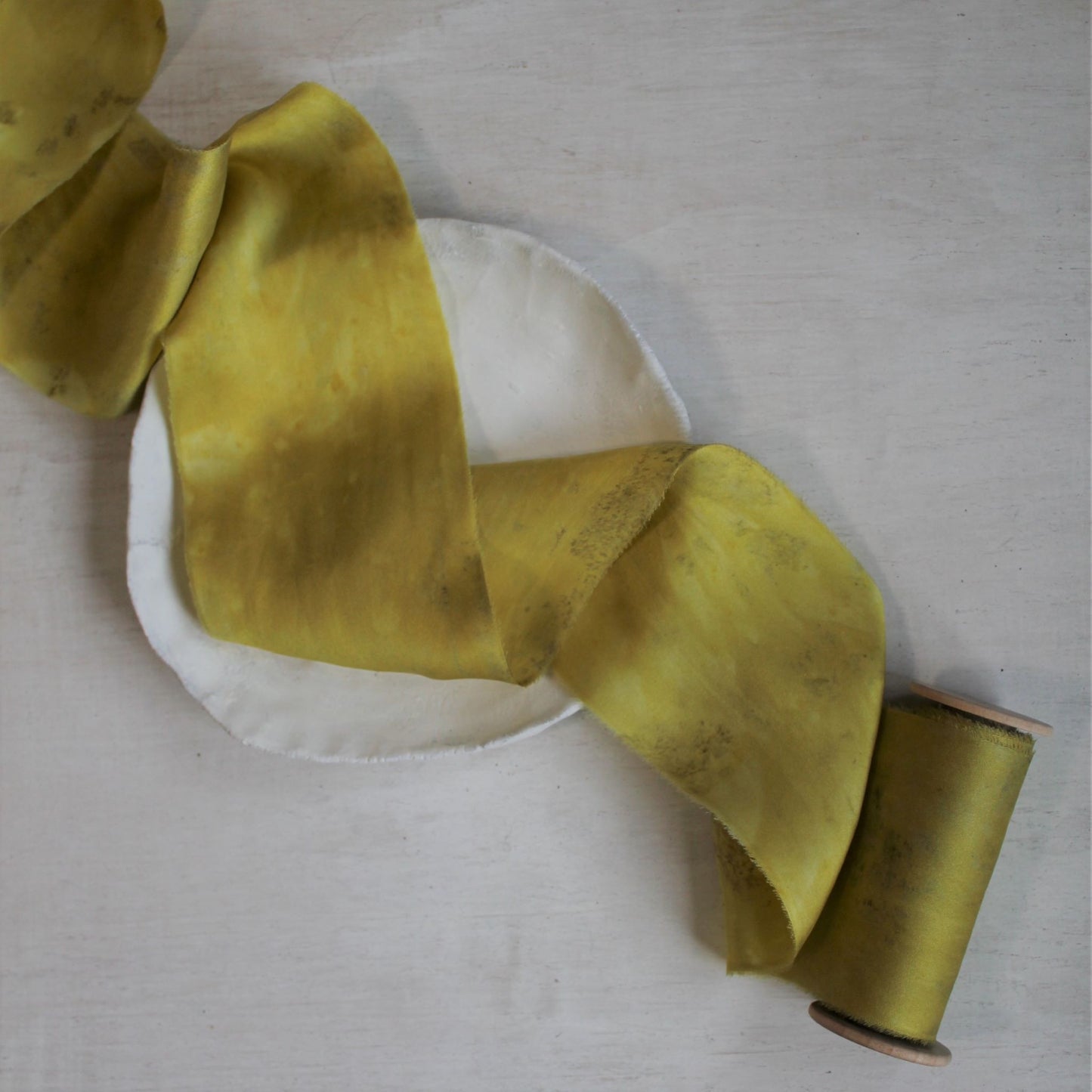 YELLOW printed Silk Charmeuse Ribbon Hand Torn - LAST CHANCE