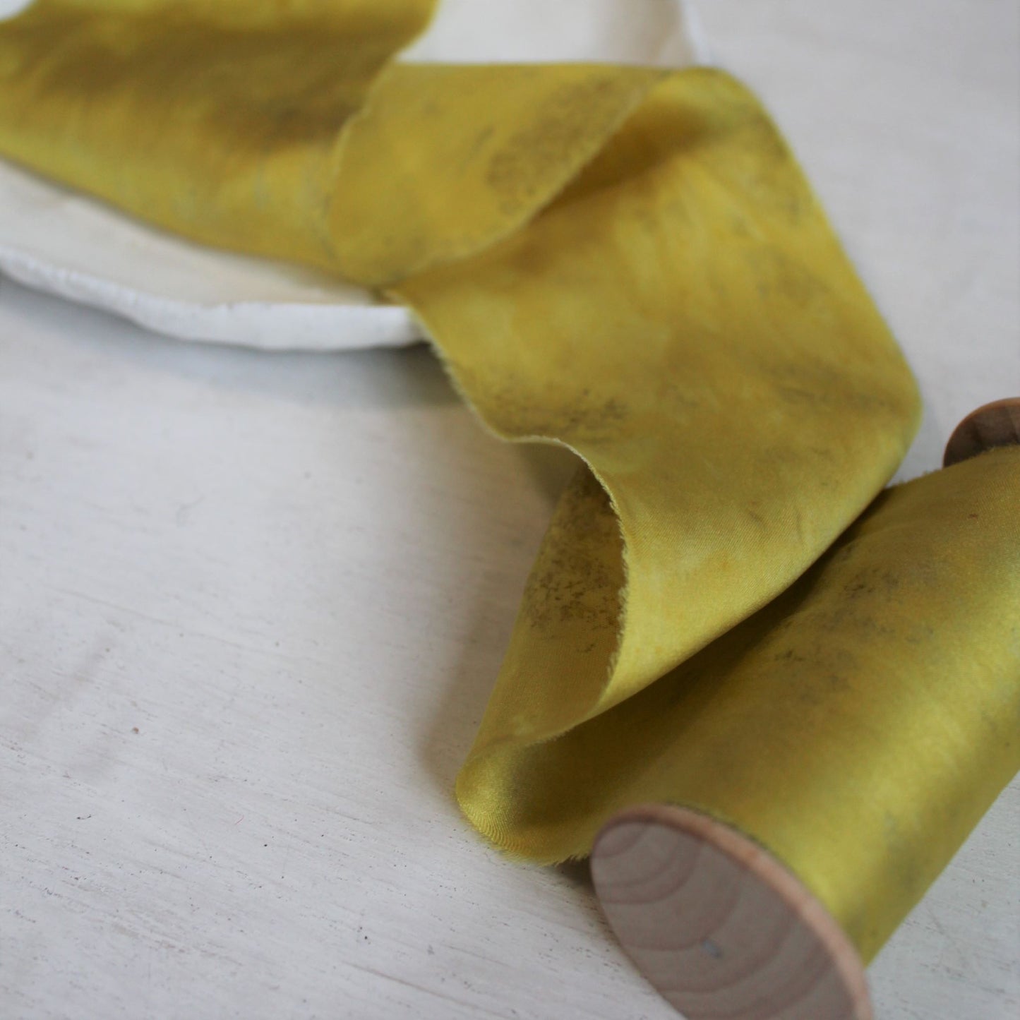 YELLOW printed Silk Charmeuse Ribbon Hand Torn - LAST CHANCE