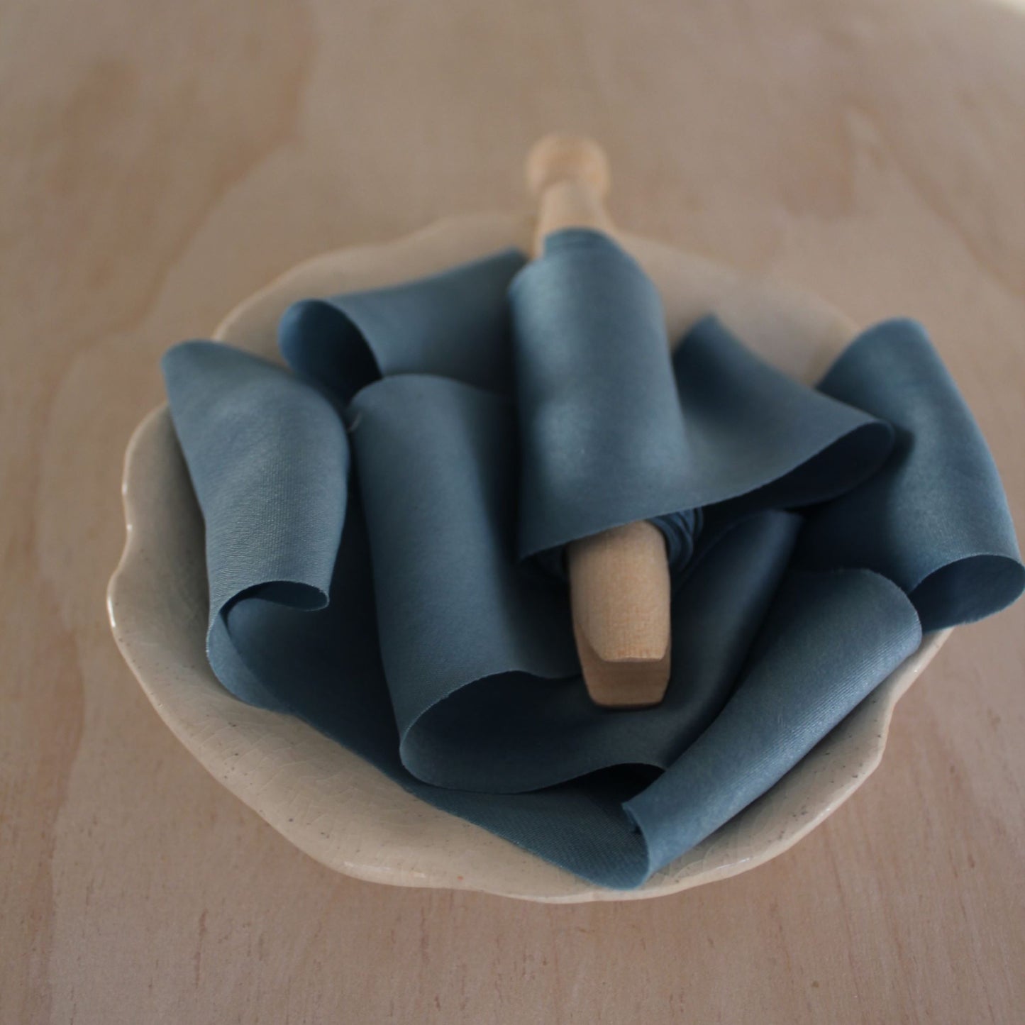 Blue Silk Charmeuse Ribbon Bias Cut (hand cut)