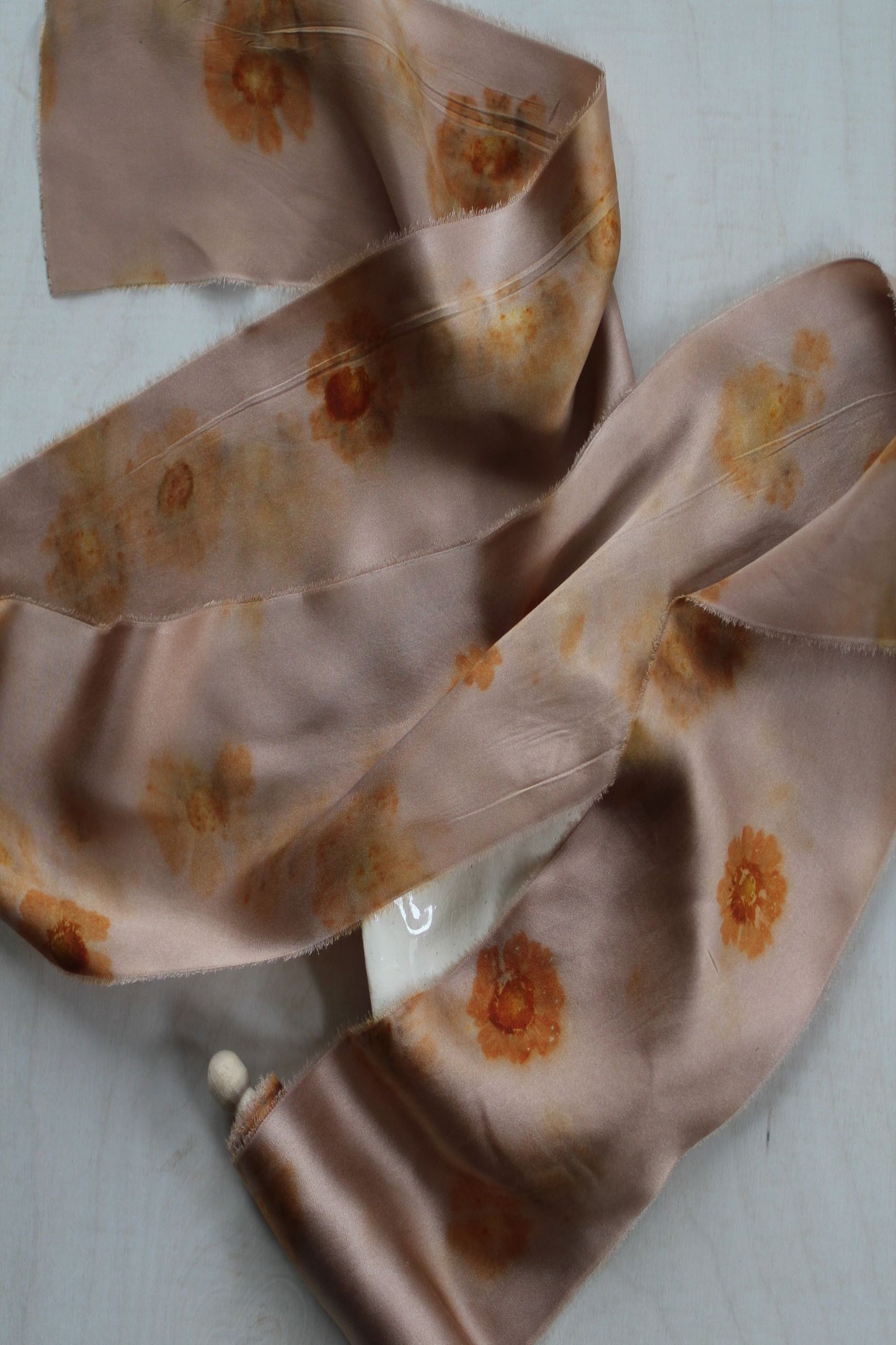 FLOWER PRINT Silk Charmeuse Ribbon Hand Torn
