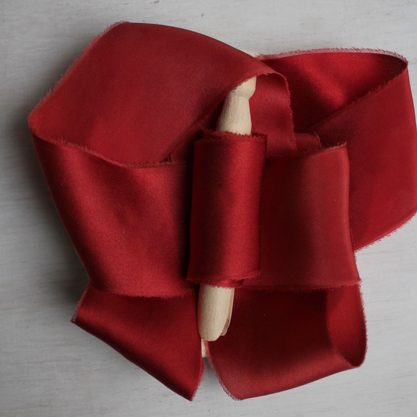 CHRISTMAS RED Silk Charmeuse Ribbon Hand Torn 2 YARDS