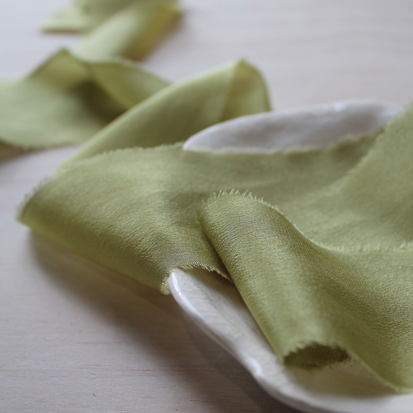CHARTREUSE Silk Crepe de Chine Ribbon Hand Torn - LIMITED 2 yards