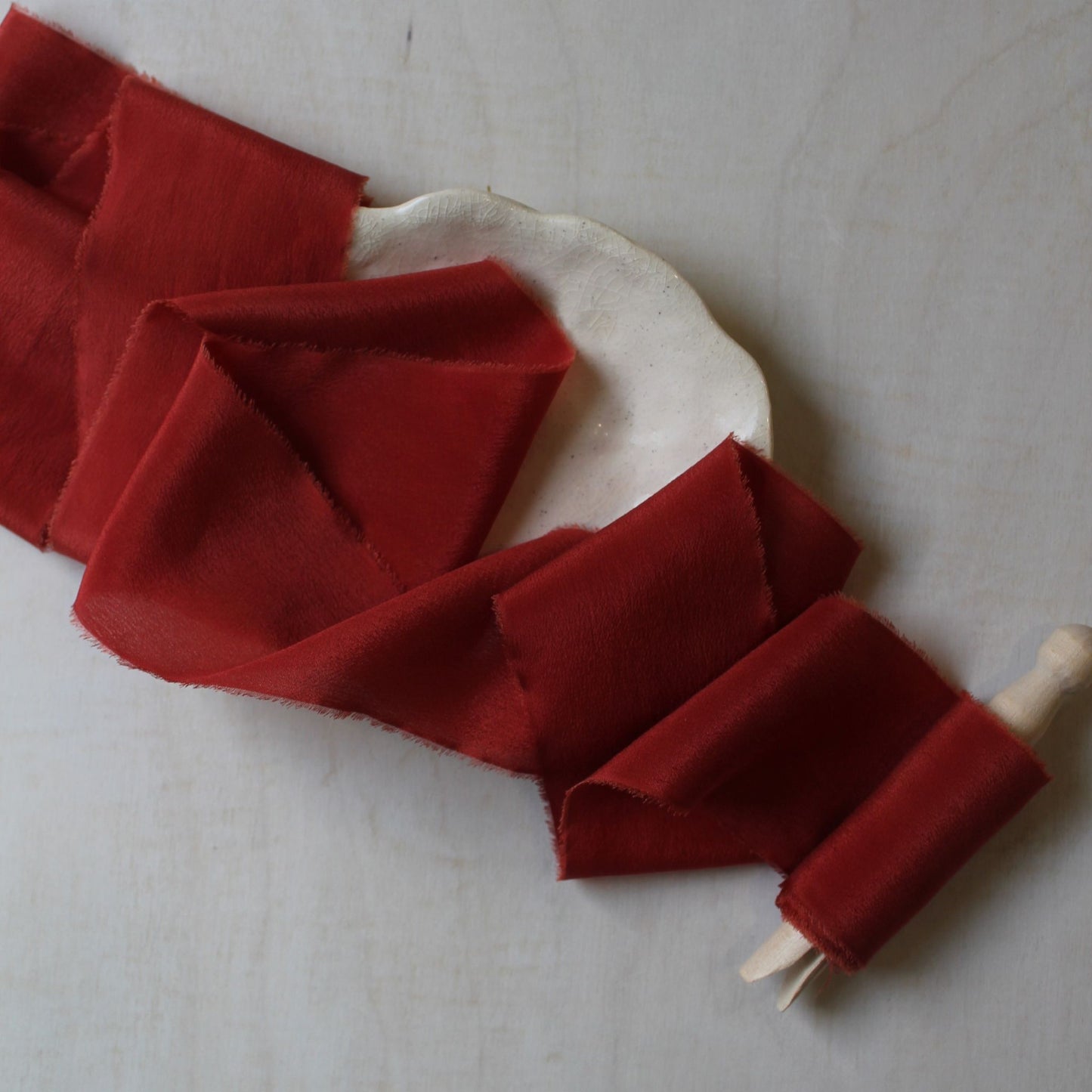 CHRISTMAS RED Silk Crepe de Chine Ribbon Hand Torn