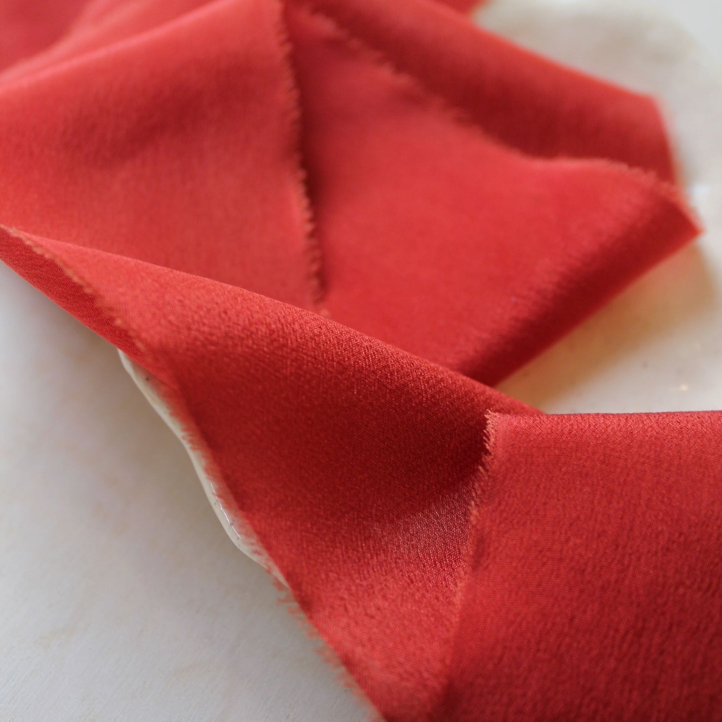 CHRISTMAS RED Silk Crepe de Chine Ribbon Hand Torn
