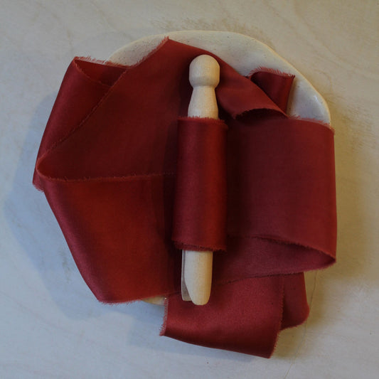 CHRISTMAS RED Silk Charmeuse Ribbon Hand Torn 2 YARDS