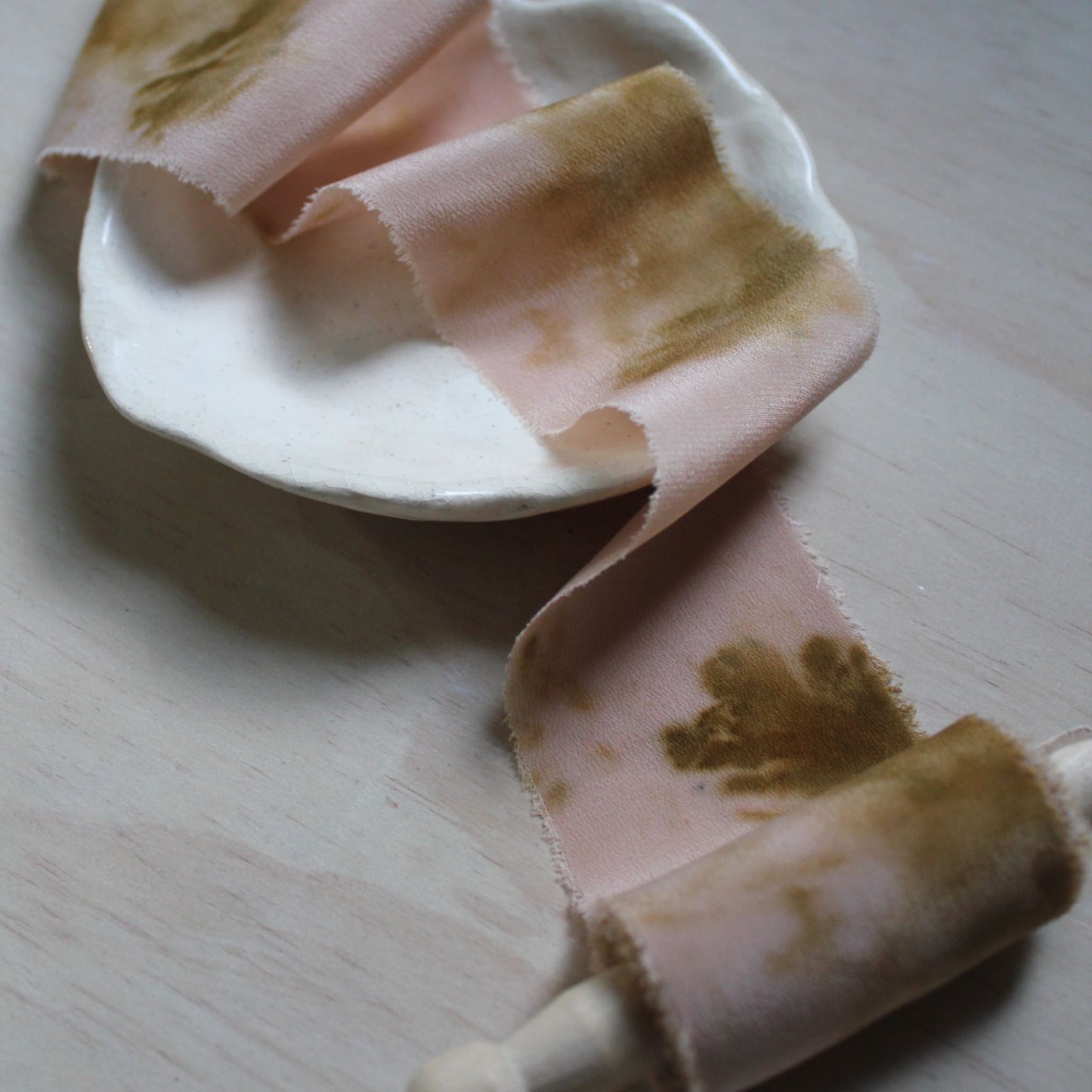 Marigold print Silk Crepe de Chine Ribbon Hand Torn