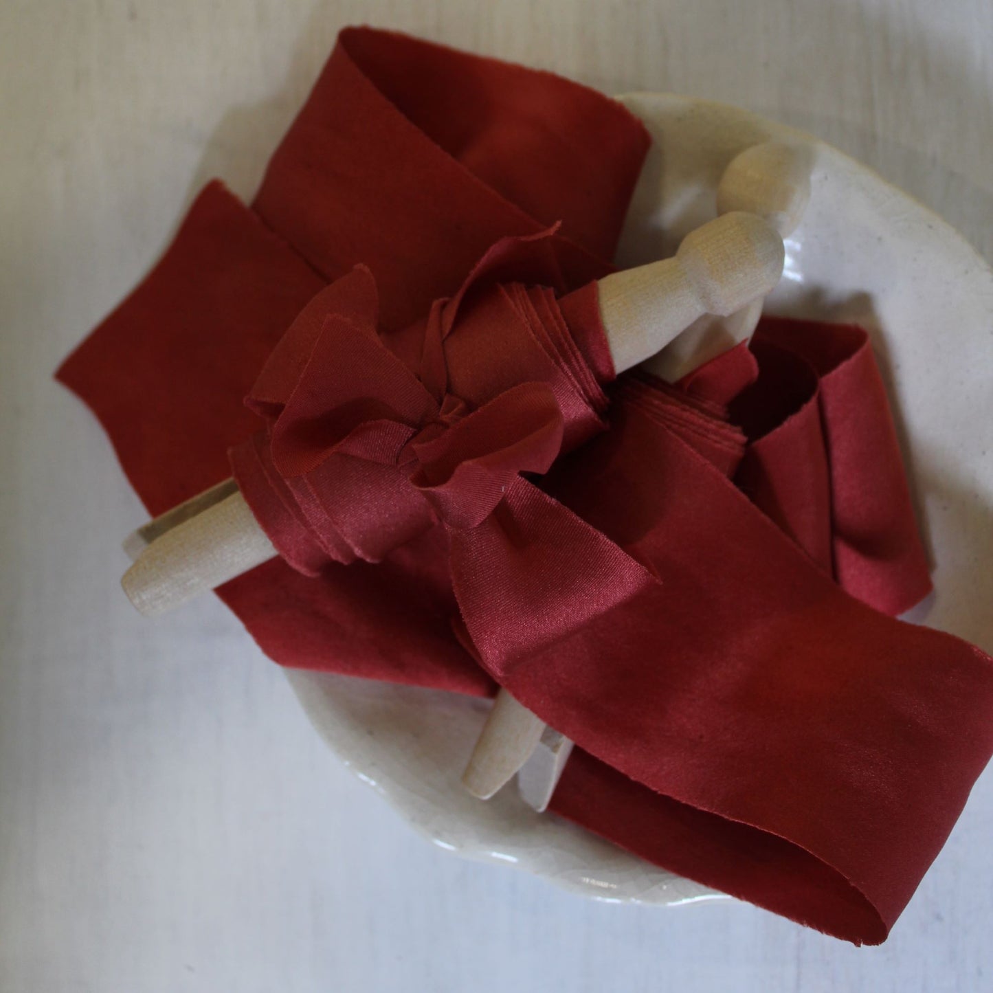 Christmas RED Silk Charmeuse Ribbon Bias Cut (hand cut)