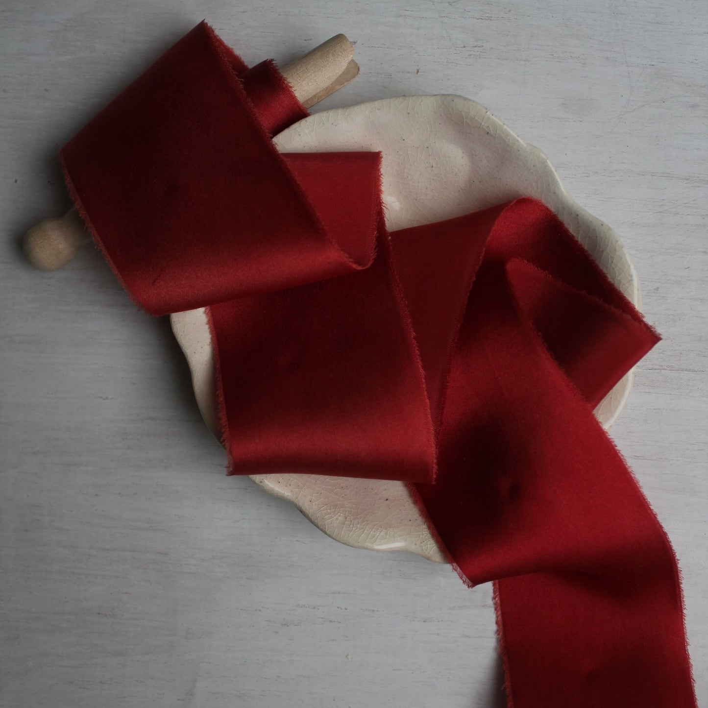 CHRISTMAS RED Silk Charmeuse Ribbon Hand Torn 2 YARDS