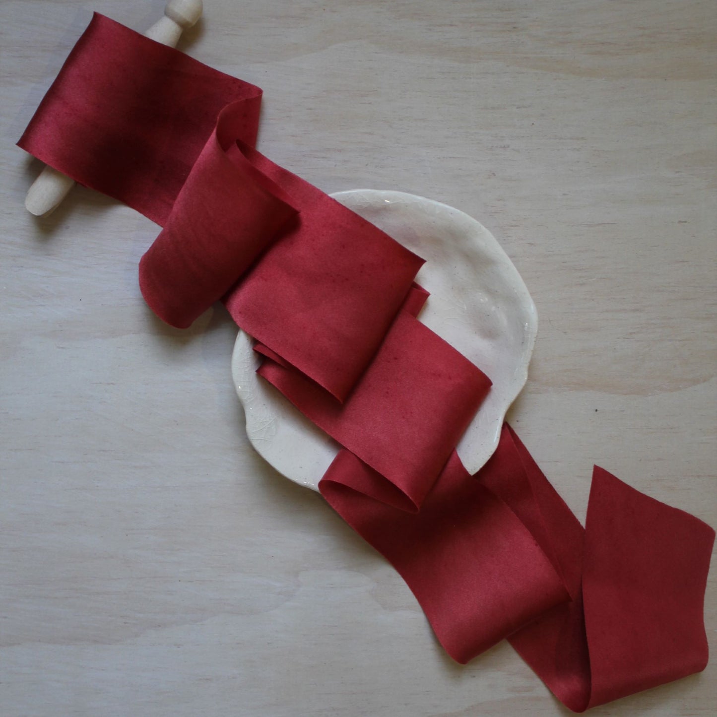 Christmas RED Silk Charmeuse Ribbon Bias Cut (hand cut)