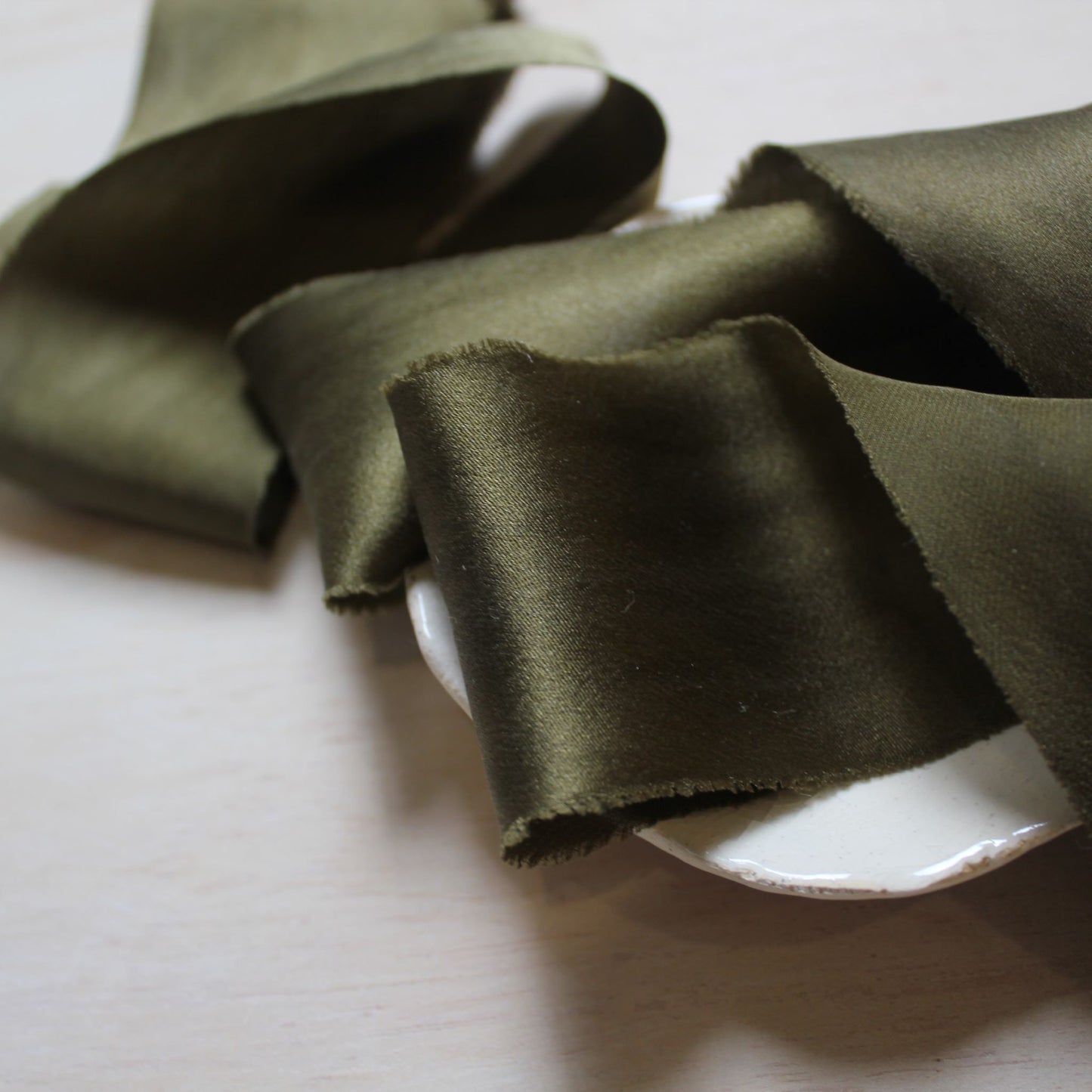 Dark MOSS  Silk Charmeuse Ribbon Bias Cut