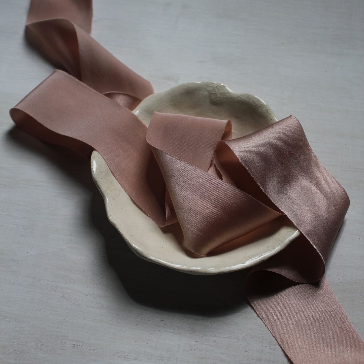 DUSTY ROSE Silk Charmeuse Ribbon Bias Cut (hand cut)