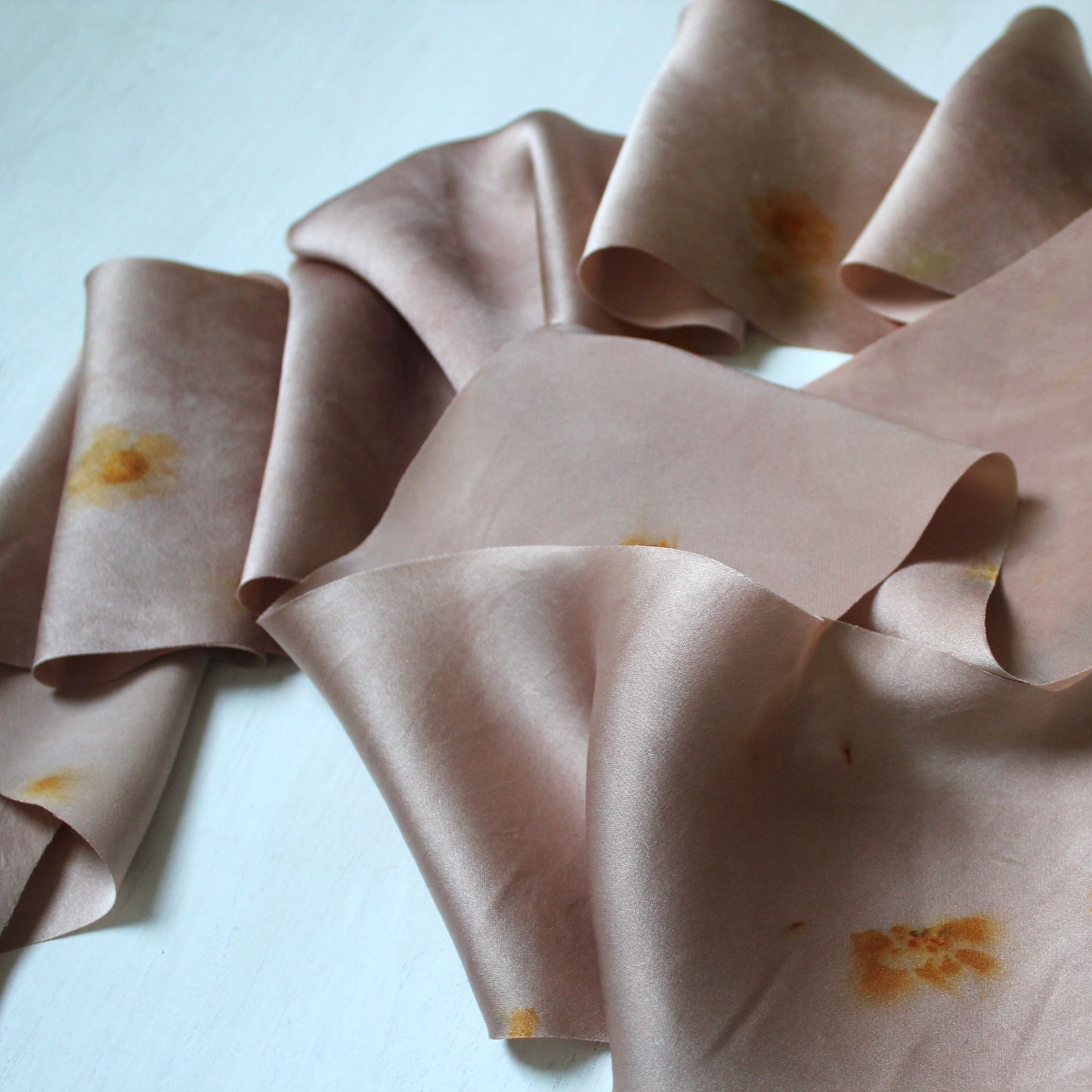 Silk Charmeuse Ribbon Bias Cut Print #4 - Coreopsis flowers