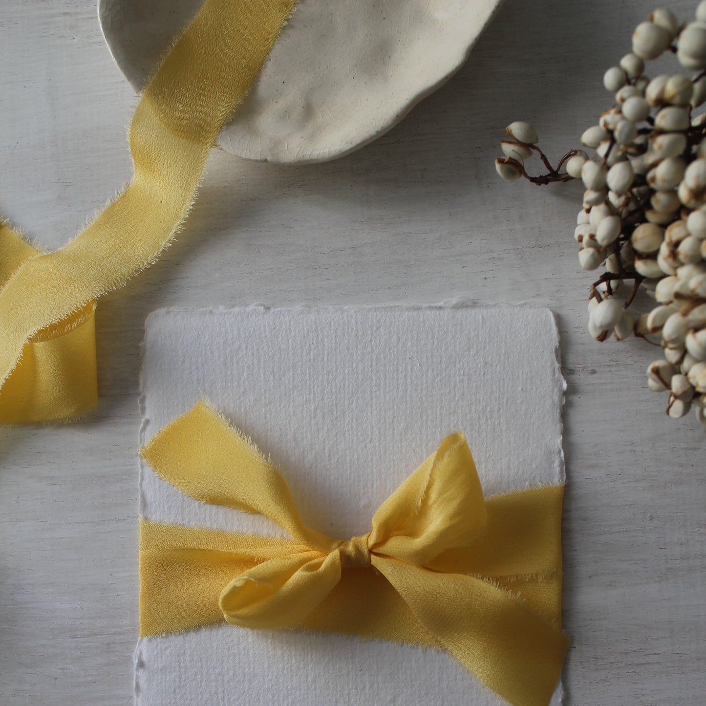 YELLOW buttercup Silk Crepe de Chine Ribbon Hand Torn