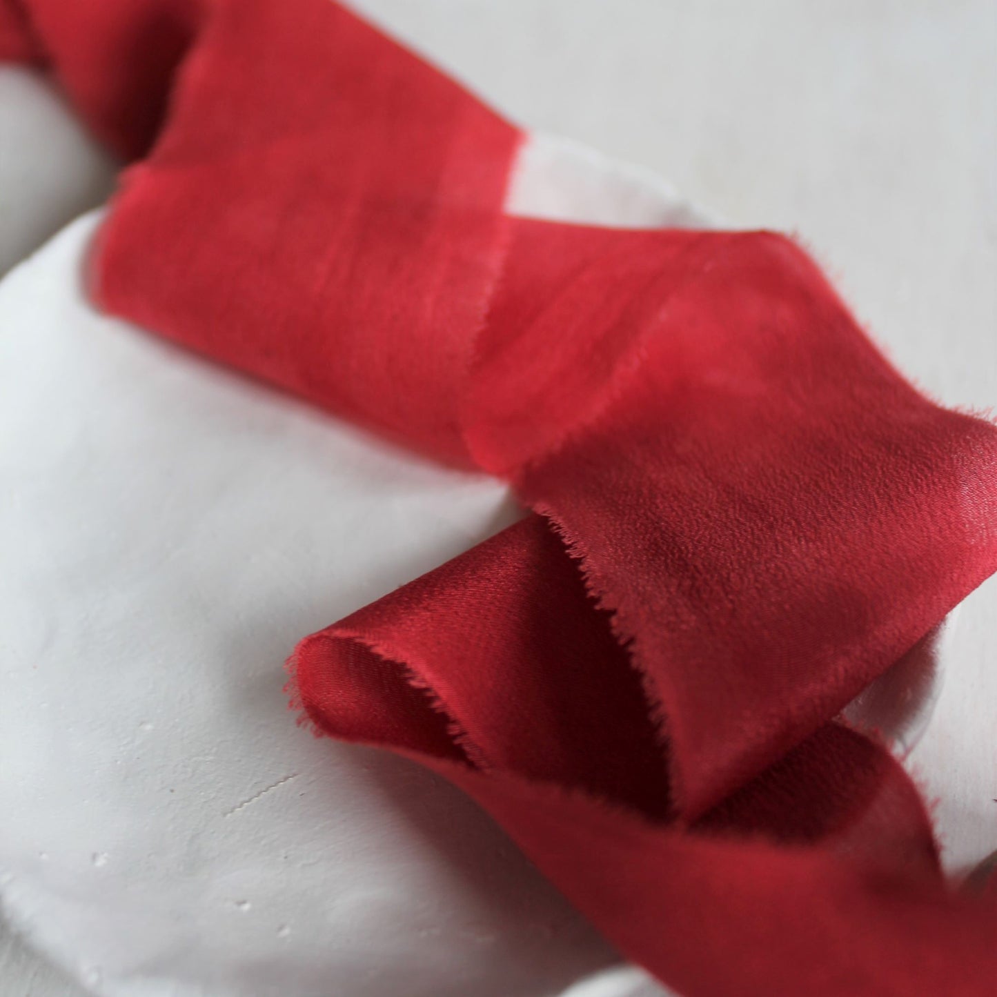 CHRISTMAS RED Silk Crepe de Chine Ribbon Hand Torn