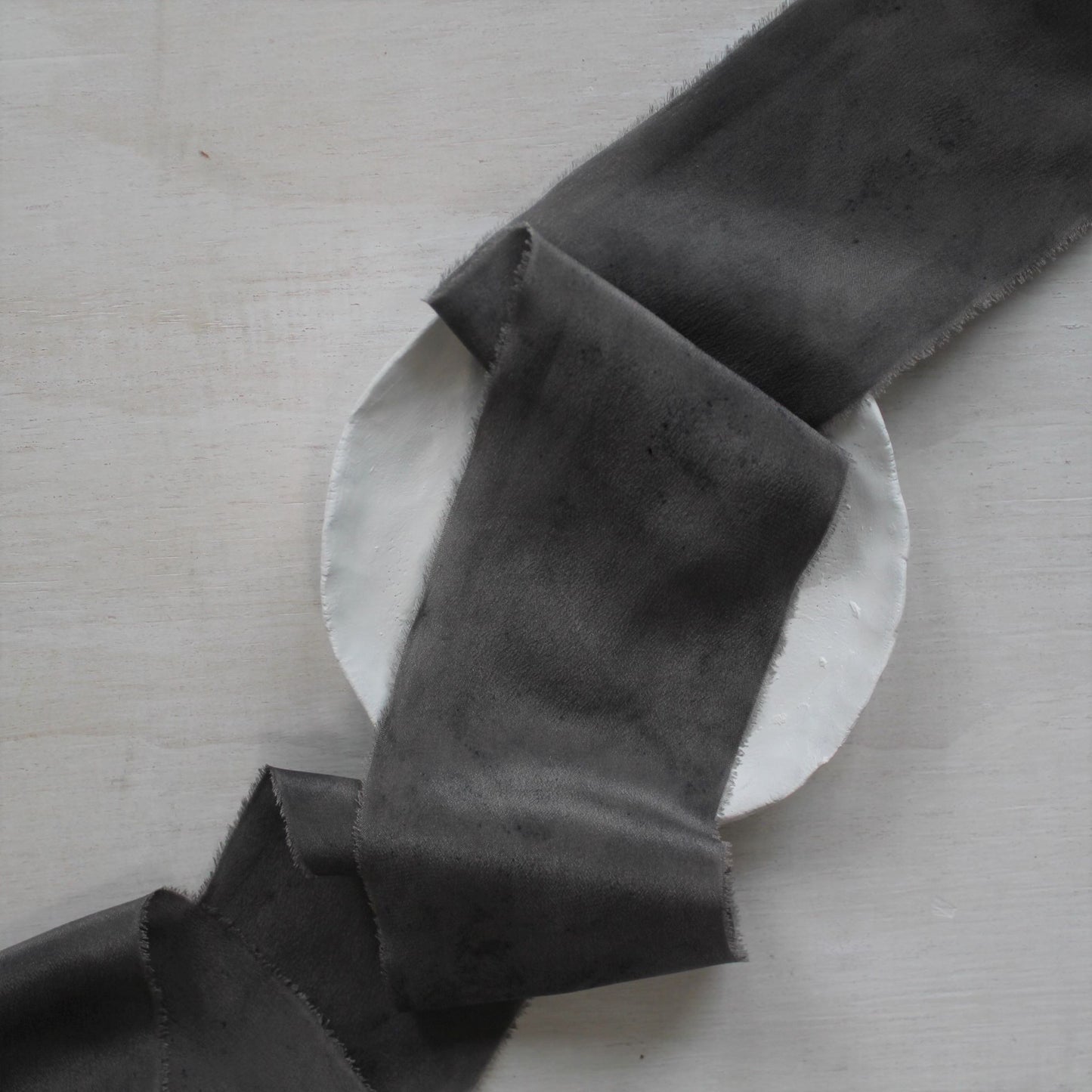CHARCOAL Silk Crepe de Chine Ribbon Hand Torn