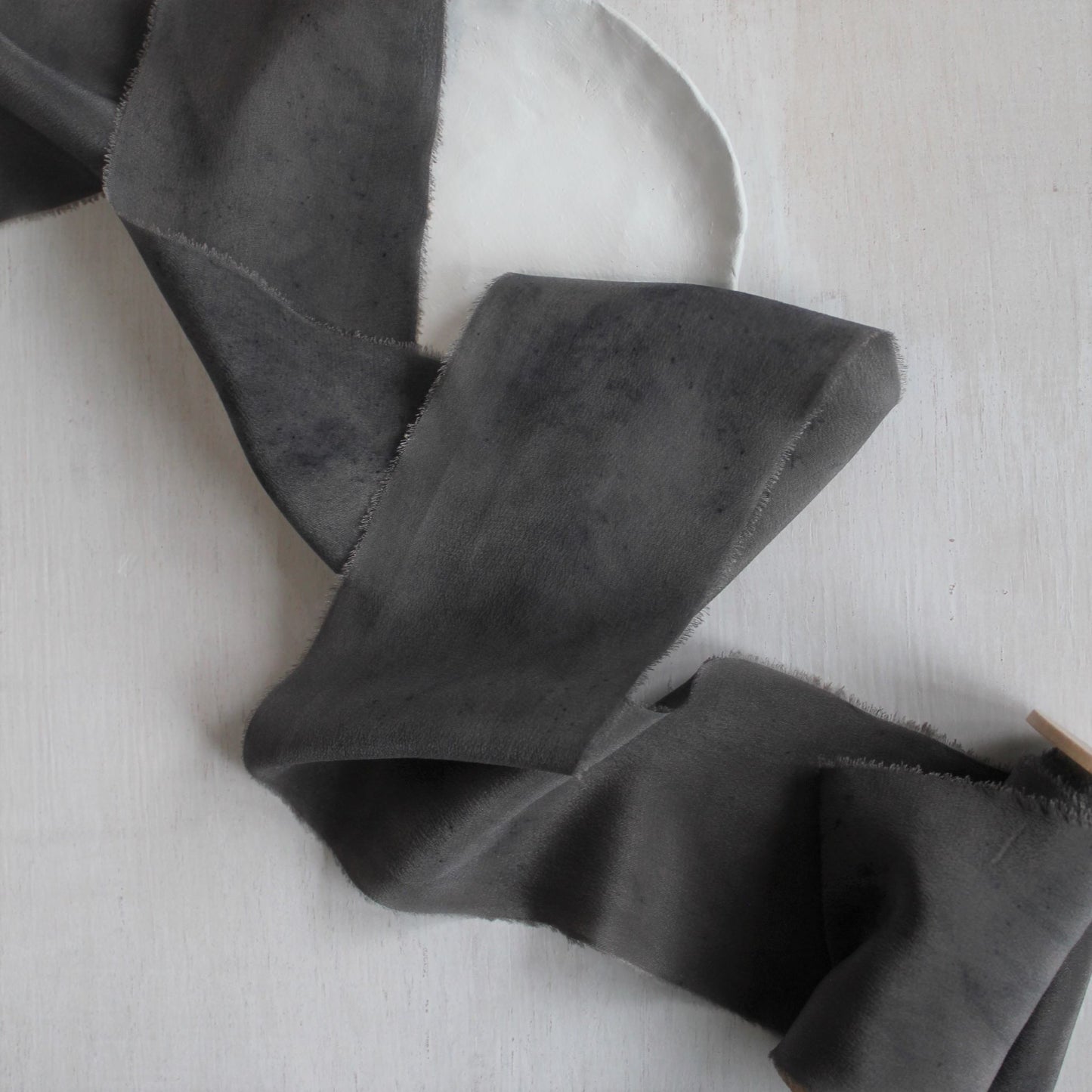 CHARCOAL Silk Crepe de Chine Ribbon Hand Torn