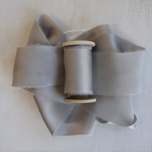 PALE GREY Silk Charmeuse Ribbon Hand Torn