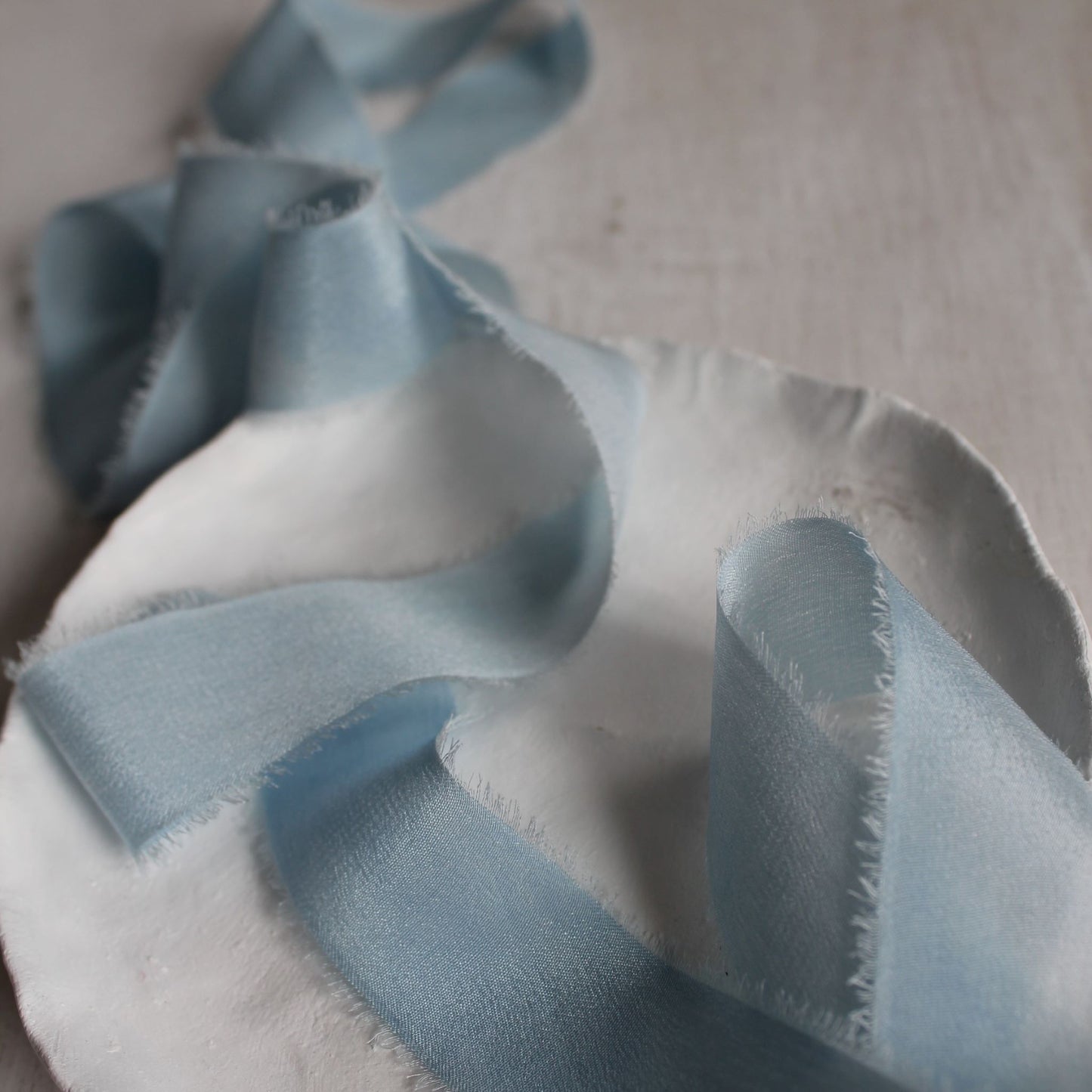 Pale Blue Silk Crepe de Chine Ribbon Hand Torn