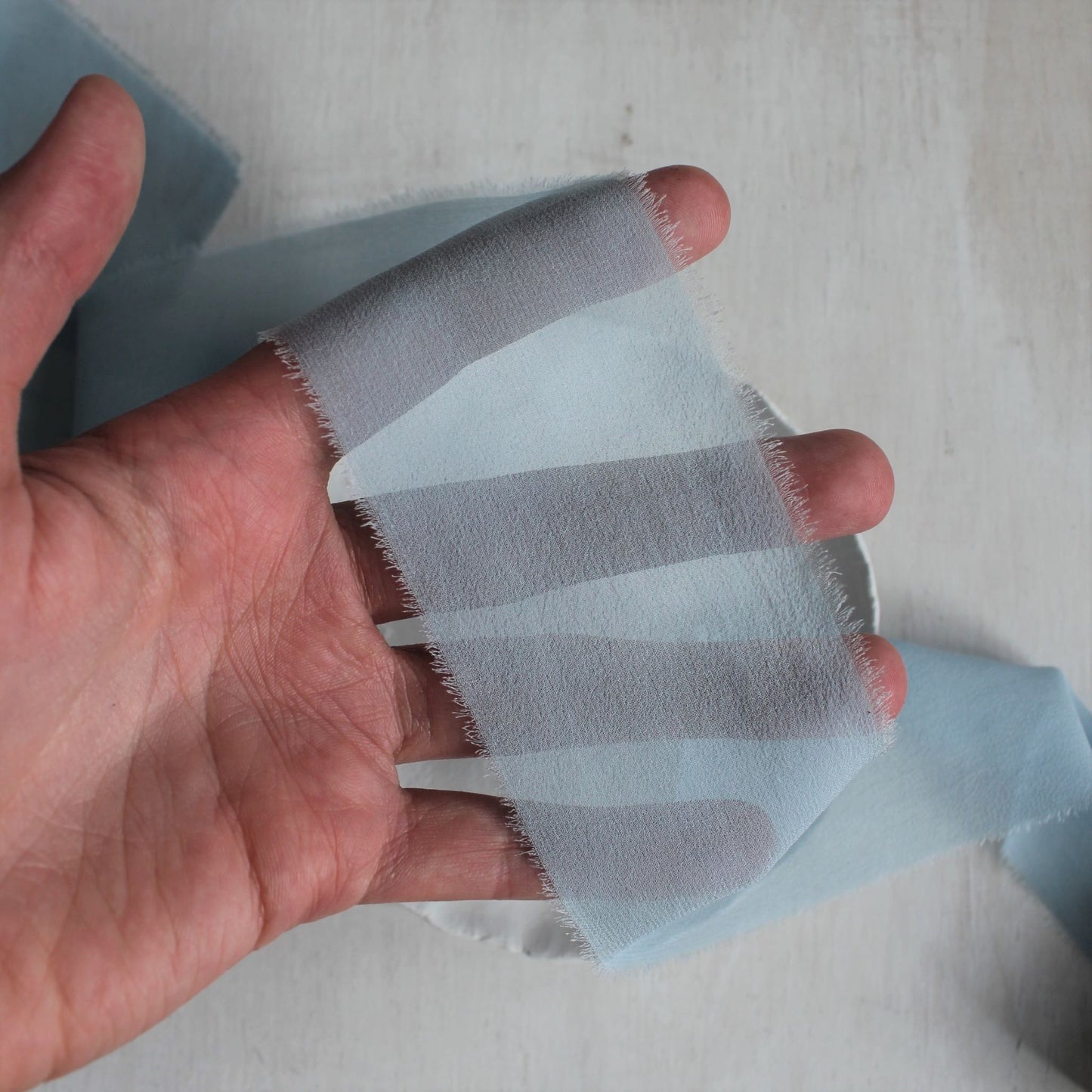 PALE BLUE Silk Chiffon Ribbon Hand Torn