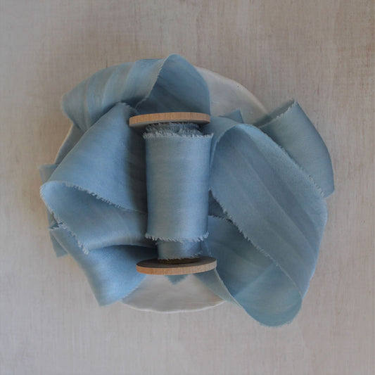 PALE BLUE Silk Charmeuse Ribbon Bias Cut