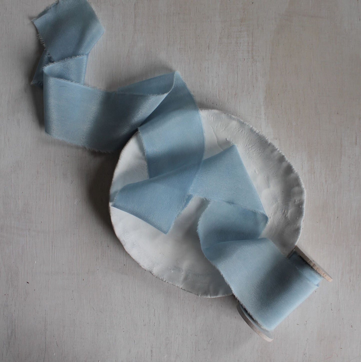 Pale Blue Silk Crepe de Chine Ribbon Hand Torn