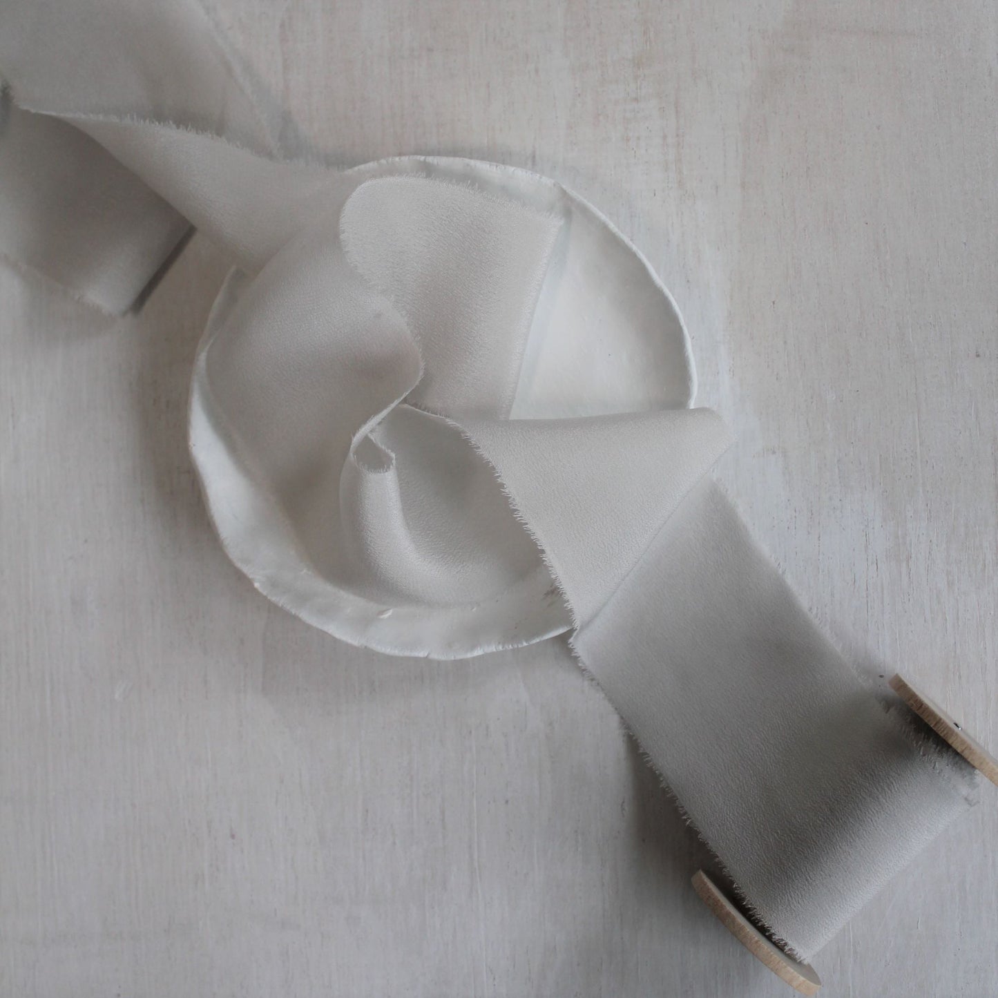 PALE GREY Silk Crepe de Chine Ribbon Hand Torn