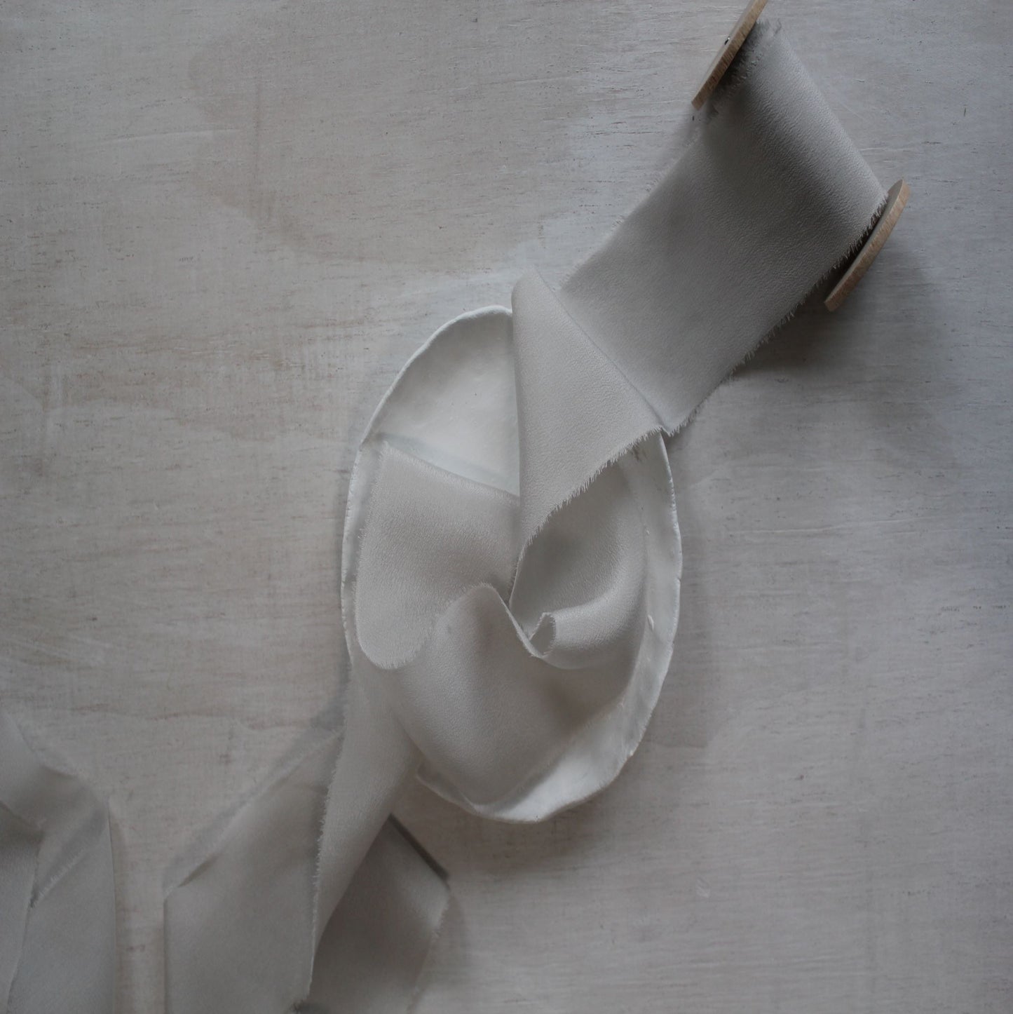 PALE GREY Silk Crepe de Chine Ribbon Hand Torn