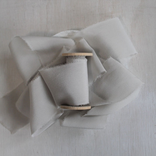 PALE GREY Silk Crepe de Chine Ribbon Hand Torn