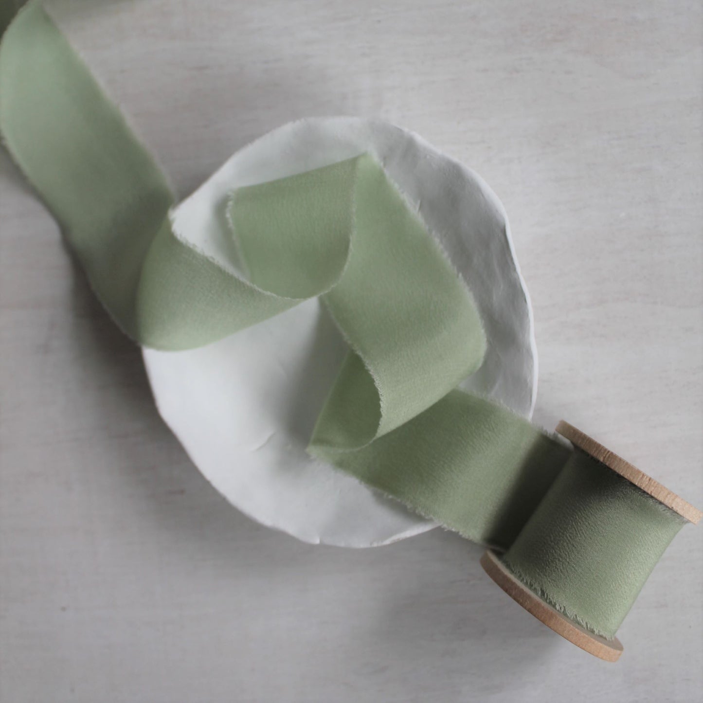 Sage Silk Crepe de Chine Ribbon Hand Torn