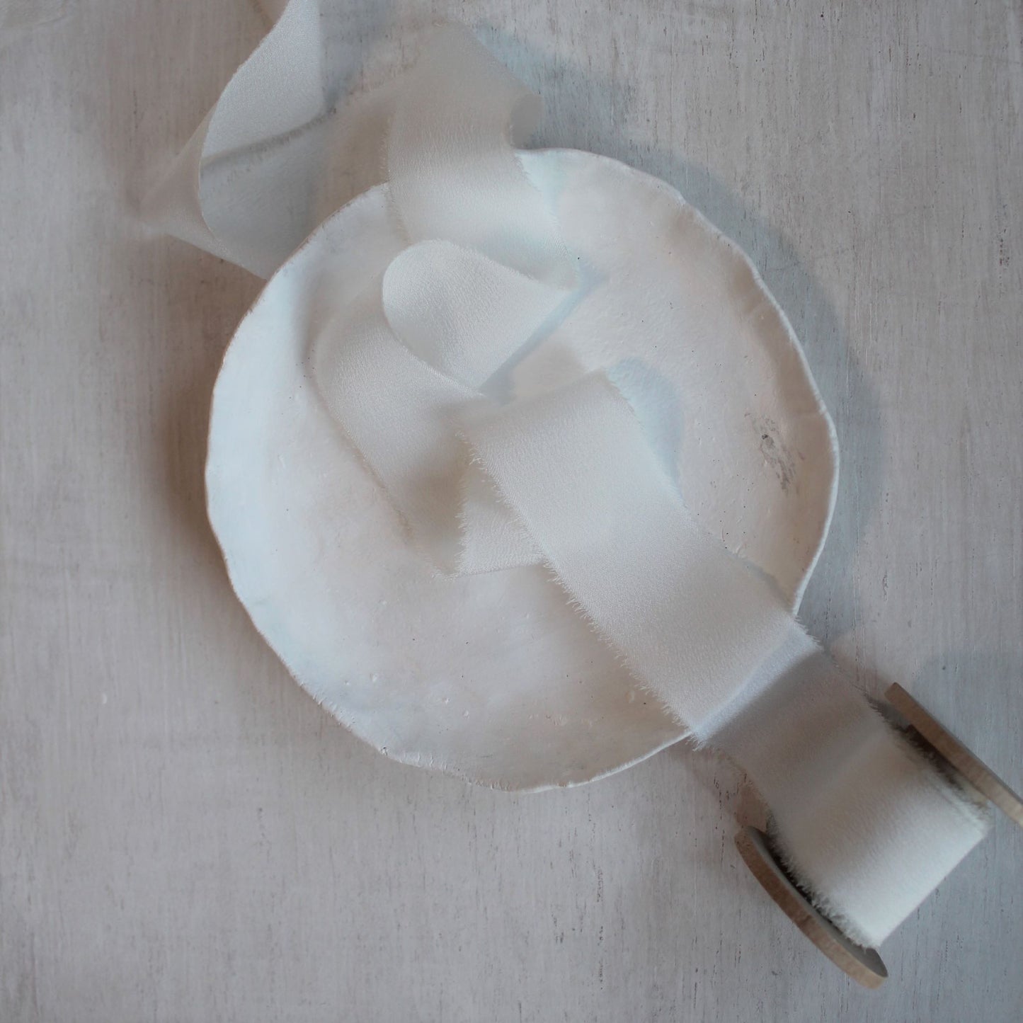 White Silk Crepe de Chine Ribbon Hand Torn