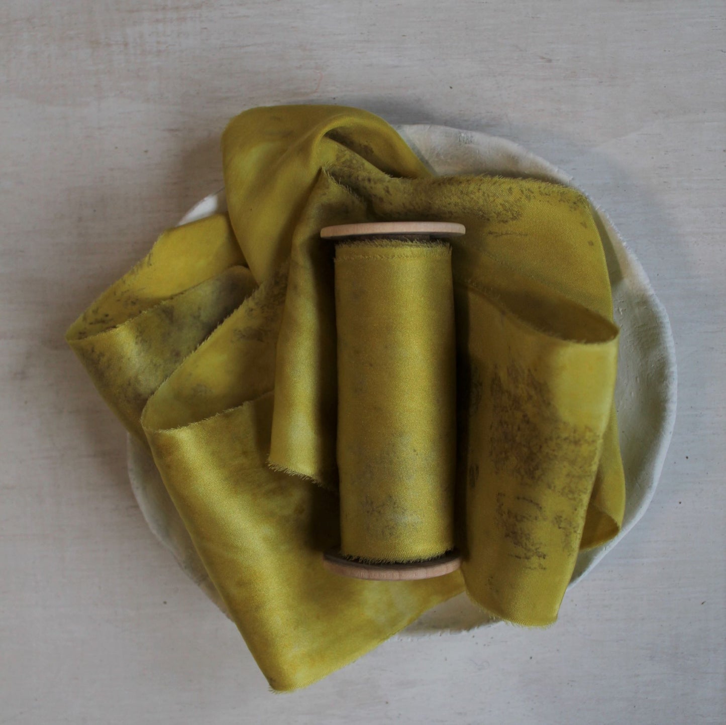 YELLOW printed Silk Charmeuse Ribbon Hand Torn